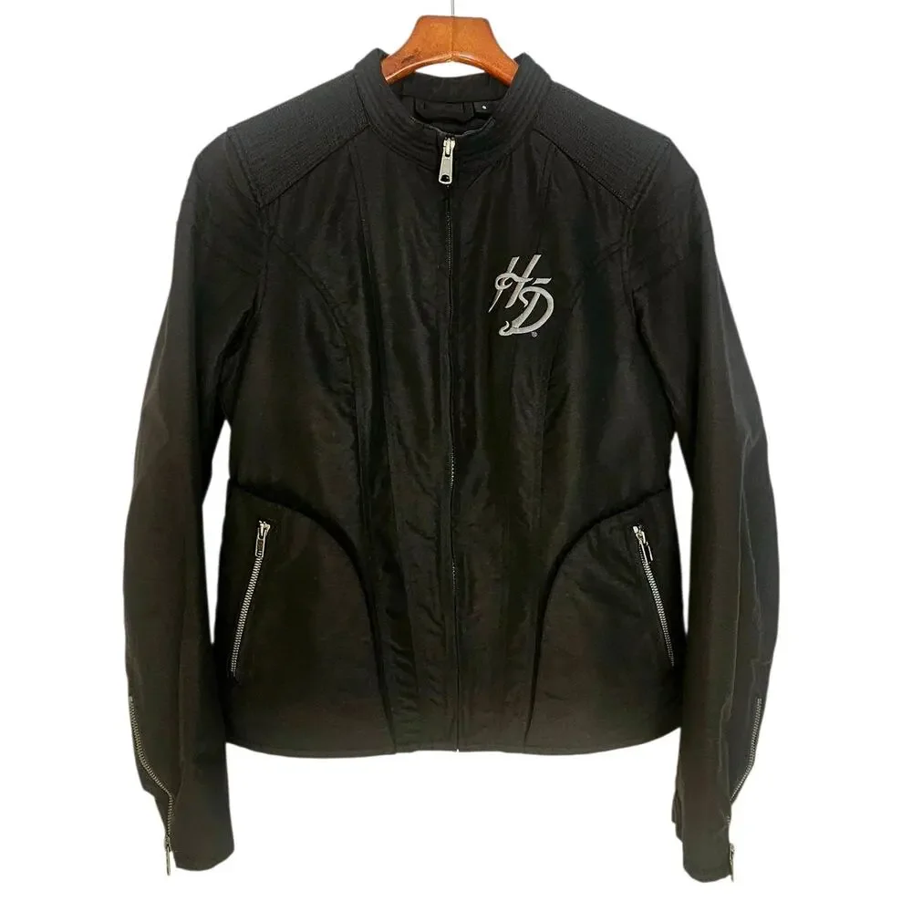 Harley Davidson Black Moto Biker Windbreaker Jacket with HD Logo & Wings
